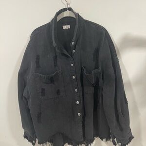POL Charcoal Distressed Jean Jacket